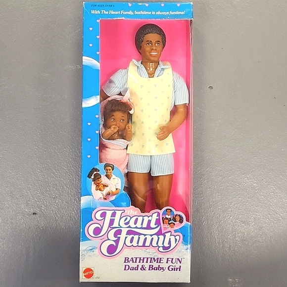 NFRB Mattel, AA Ken Heart Family Nathtime Fun Dad & Baby Girl Collectible Barbie